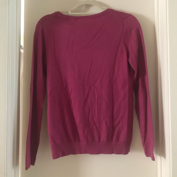 Magenta colored button-up, v-neck cardigan. - Picture 2 of 2